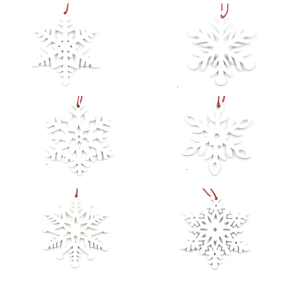 6pcs white snow 6 шт. белые красные деревянные снежинки украшения Рождественские украшения для дома Navidad дерево Decoracion замороженные запасы свадьбы - Цвет: 6pcs white snow