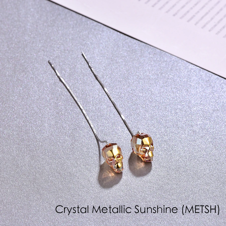 Кристаллы от Swarovski череп висящие серьги с подвесками для женщин Мода дикая Серебряная цепочка украшения для пирсинга серьги вечерние ювелирные изделия подарок - Окраска металла: Crystal METSH