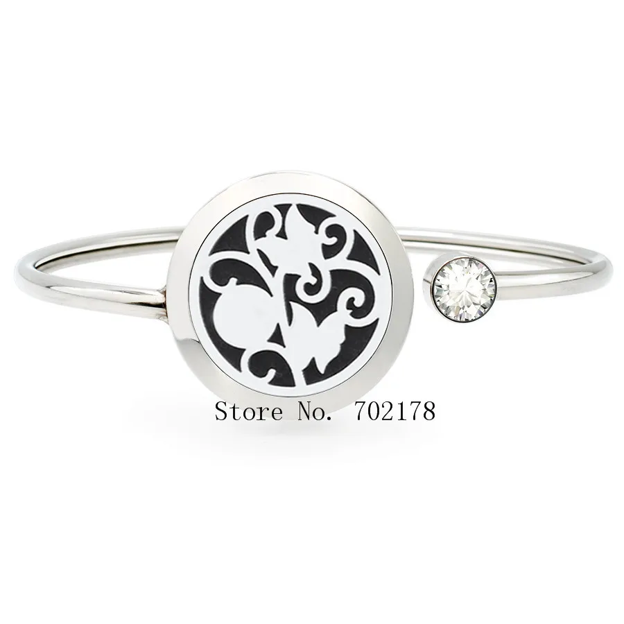 Lotus flower 25mm Stainless Steel Twist Aromatherapy locket Bracelet Bangle essential oil perfume locket bracelet Jewelry - Окраска металла: 049