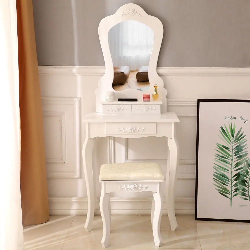 

Dressing Table with Irregular Single Mirror 3 Drawer White FCH