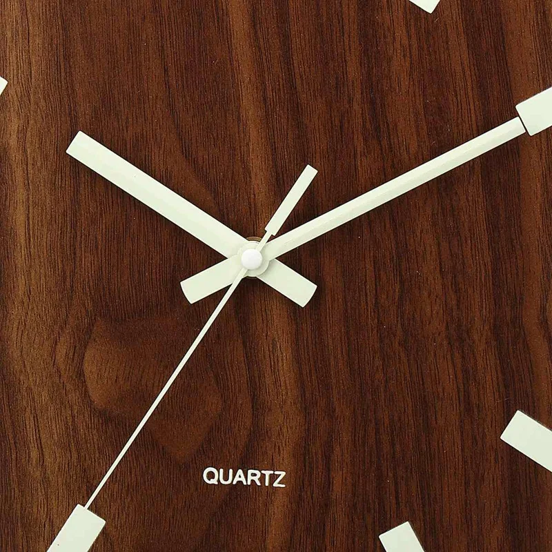 12 Inch Luminous Wall Clock Wood Silent Home Decor Glow Dark Quartz Wall Hanging Clock 3D Modern Design Bedroom Living Room