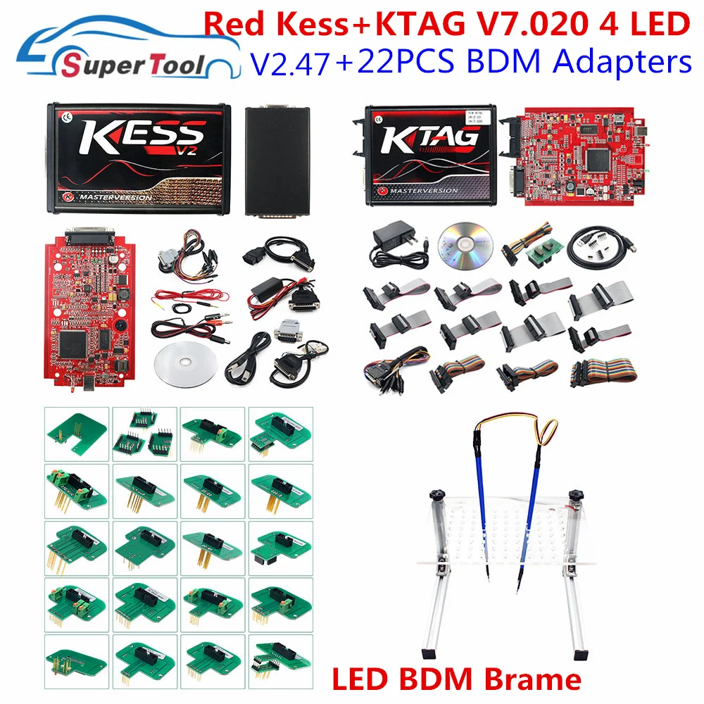 

KESS V2 V5.017 RED PCB KTAG V7.020 V2.25 4 LED Master K-TAG 2.25 7.020 LED BDM Frame ECU Chip Tuning Tool Kess 5.017 BDM Adapter