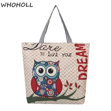 Большая вместительная льняная Холщовая Сумка на одно плечо с принтом совы, богемные женские сумки для покупок, посылка, универсальная Повседневная посылка