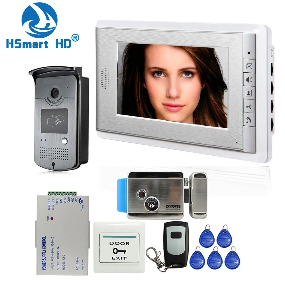Home Wired 7 inch Video Door Phone Intercom Entry System 1 Monitor + 1 RFID Access IR Camera + Electric Control Door Lock Home Wired 7 inch Video Door Phone Intercom Entry System 1 Monitor + 1 RFID Access IR Camera + Electric Control Door Lock