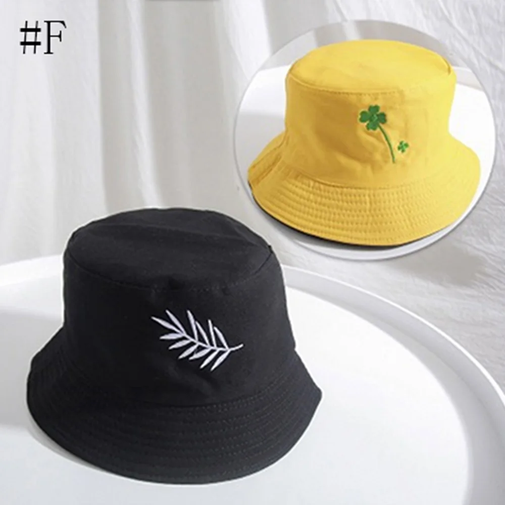 F Leaf Black-Yellow Двусторонняя ведро шапка, женские шапки на плоской подошве пляжные шляпы Повседневное в рыбацком стиле Шапки шапки с принтом шляпа ведро Шапки мужские кепки пляжные летние - Цвет: F Leaf Black-Yellow