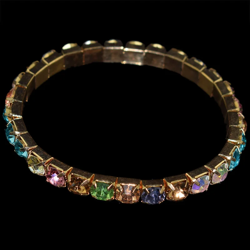 Gold-color Red blue white green Rhinestone Crystal Resin Drill Bracelet Party Ladies Wedding Bridal Jewelry Holiday Gift - Metal Color: Gold-color