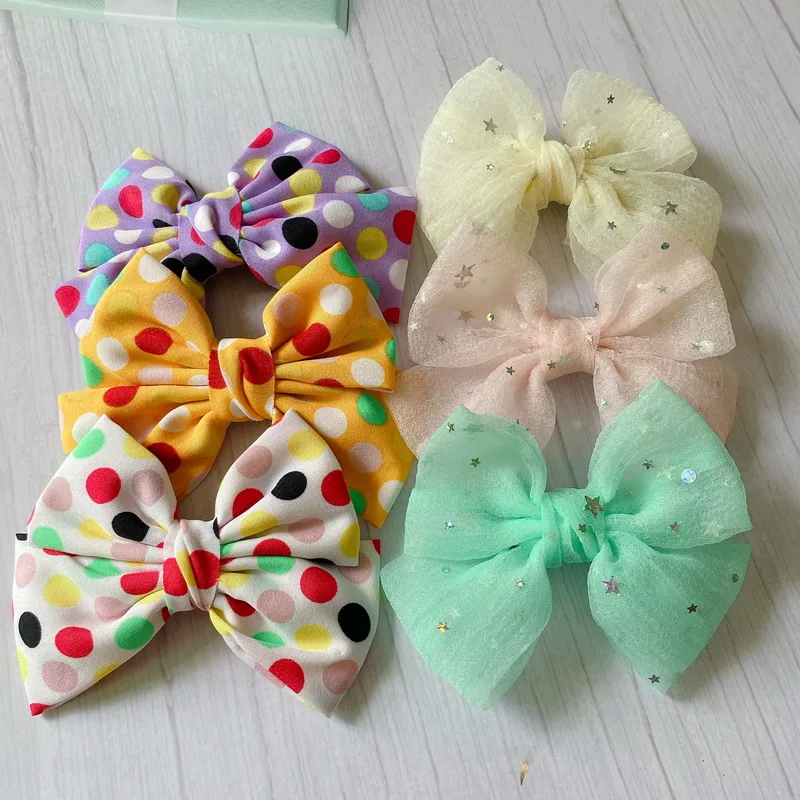 Children New Candy Color Dots Large Hair Bow Hairclips Girls Cute Plaid Bowknot Barrette Kids Hair Clips Baby Hairgrips Headwear