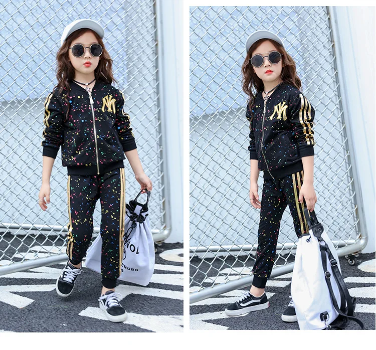 Girls Pure Cotton Set Big Boy New Style Sportswear Spring And Autumn Kids' Overcoat Fashion Casual Two-Piece Set