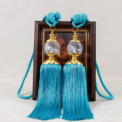 Peacock Blue Подхваты для штор с кристаллами, бисером, кисточками, подпорка для штор, шнур для штор, домашний текстиль, оконные обработки, аксессуары для украшения дома - Цвет: Peacock Blue
