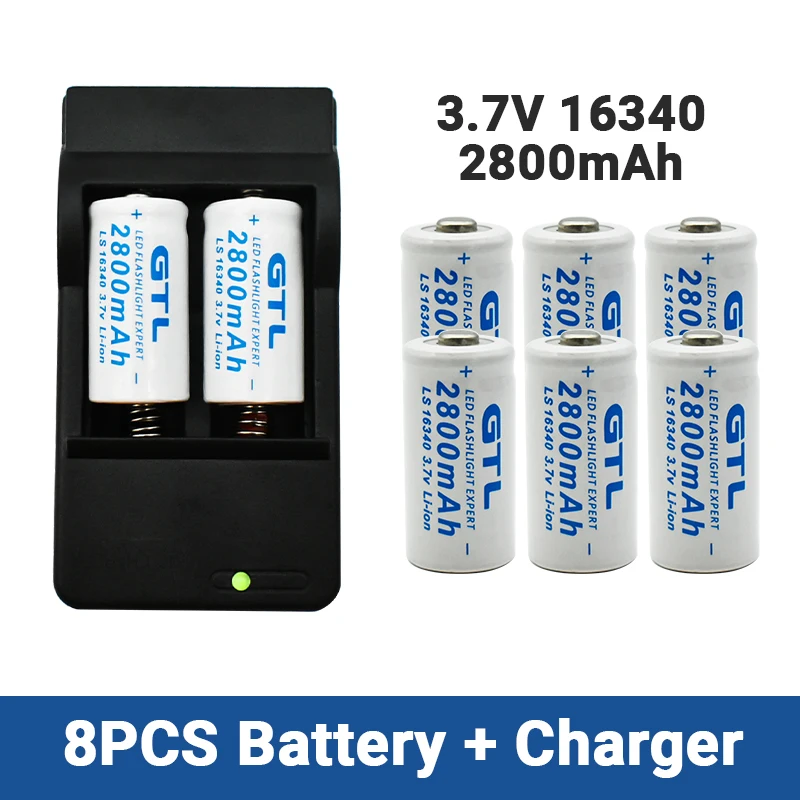 coin cell battery New 3.7V 2800mAh Lithium Li-ion 16340 Battery CR123A Rechargeable Batteries 3.7V CR123 for Laser Pen LED Flashlight Cell+Charger battery power pack Batteries