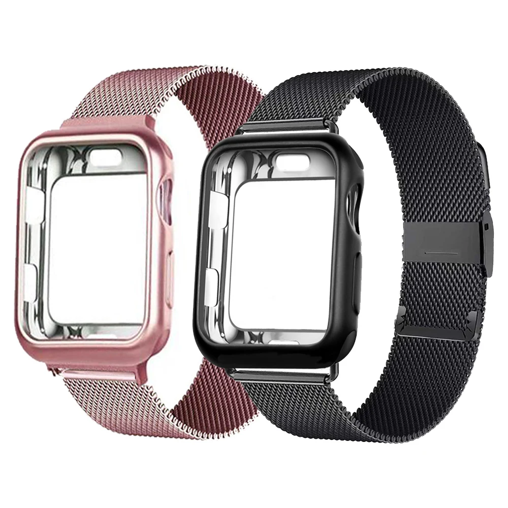 Чехол и ремешок Миланская петля для Apple Watch 6 band металлический браслет iWatch series 5 4 3 44