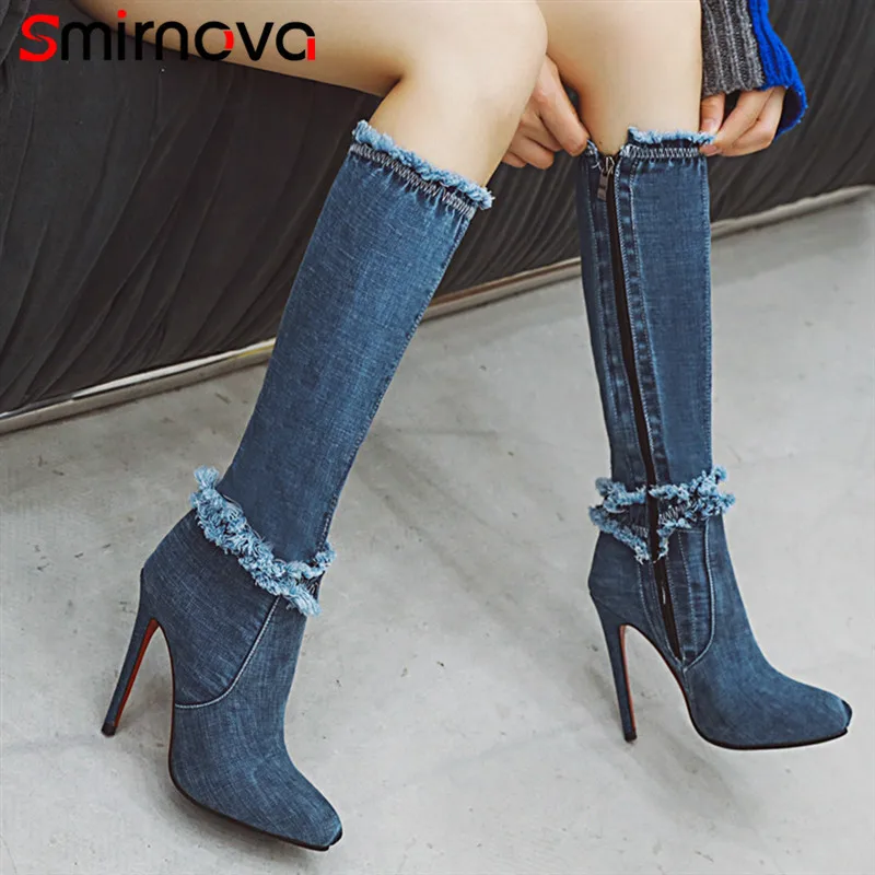 

Smirnova new 2020 winter autumn female sexy super high heels boots pointed toe shoes wholesale knee high boots zip women's boots