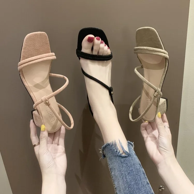 

Online Celebrity Sandals ~~~ Women's Summer 2019 New Style ~~~ Korean-style Versatile Chunky-Heel Square Head Peep-Toe A- line ~