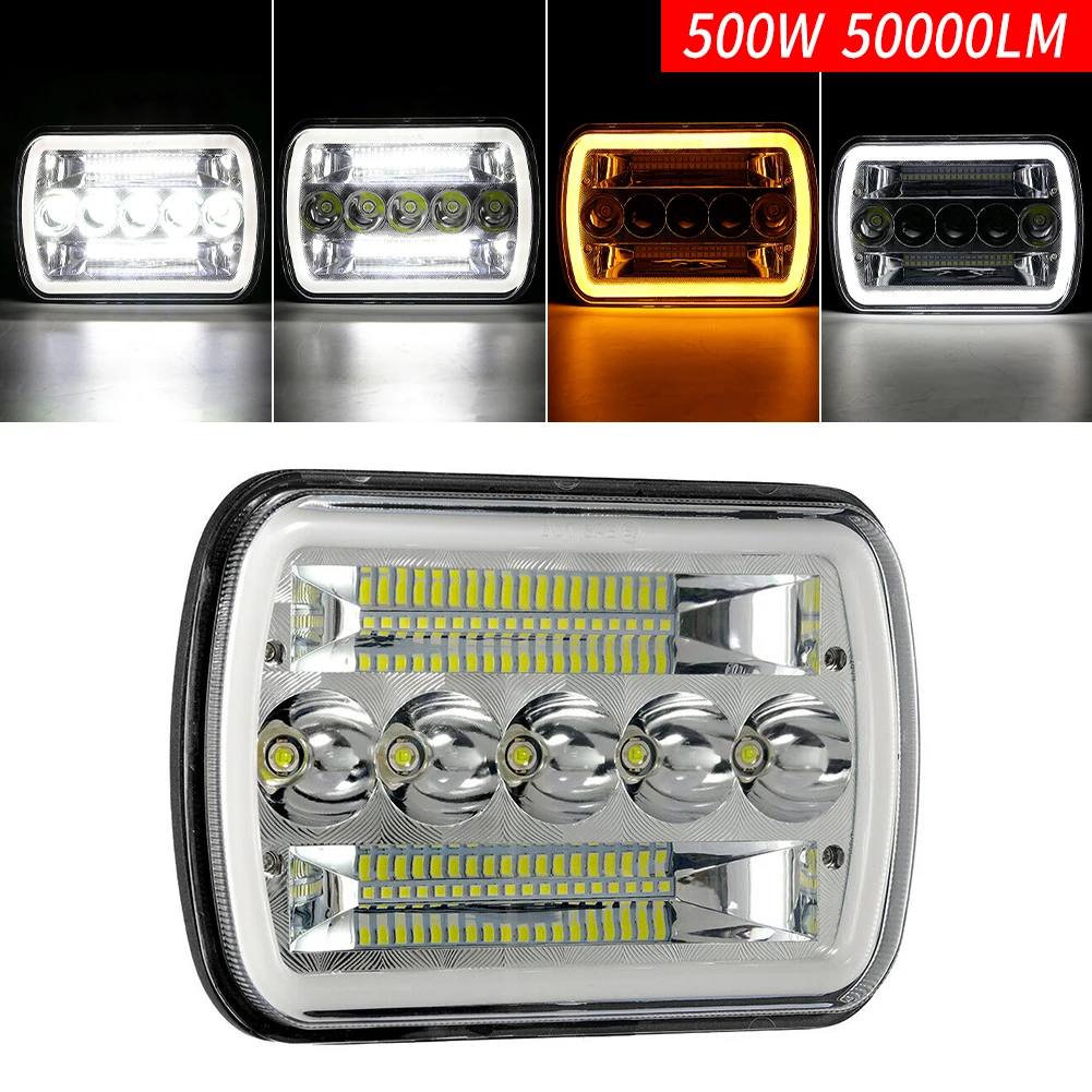 

7x6" inch LED Headlights Square Led Headlamp with DRL Retangular Beam with Jeep Wrangler