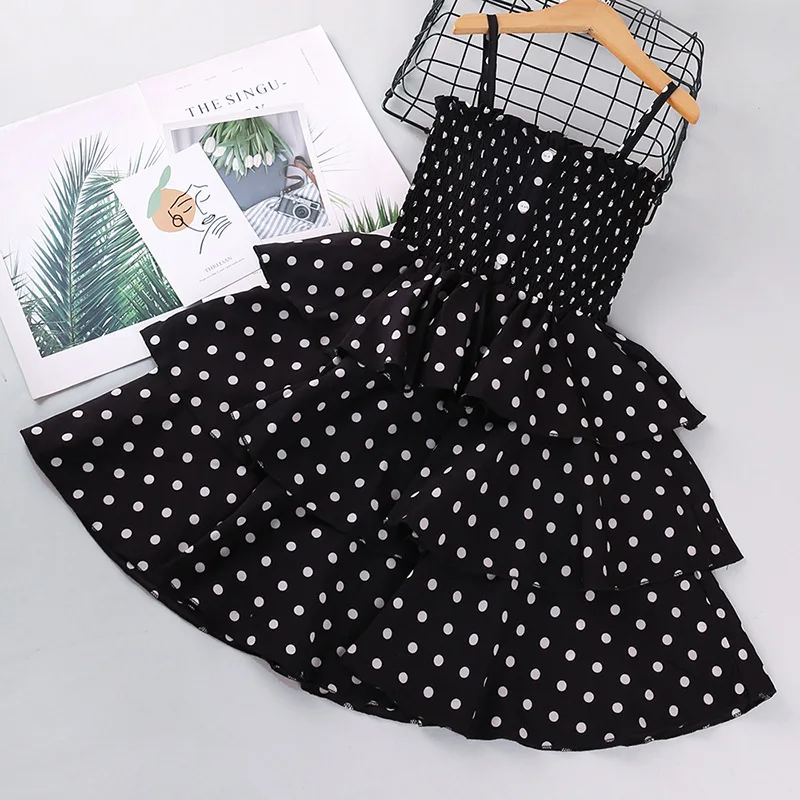 Girls Polka-Dot Summer Dress 3-12Y Sleeveless Suspender Dress Chiffon Princess Dresses Children Clothes