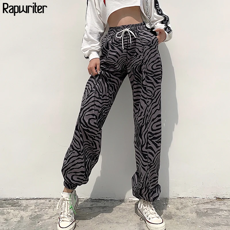 Zebra Printed Drawstring Sweatpants Joggers Women 2020 harajuku High Waist Loose Trousers Y2K Pants Capri Streetwear Rapwriter Zebra Printed Drawstring Sweatpants Joggers Women 2020 harajuku High Waist Loose Trousers Y2K Pants Capri Streetwear Rapwriter