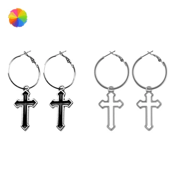 

Minimalist Silver Color Round Circle Drop Dangle Earring Punk Hollow Cross Pendant Dangle Earrings for Women Ear Jewelry Gifts