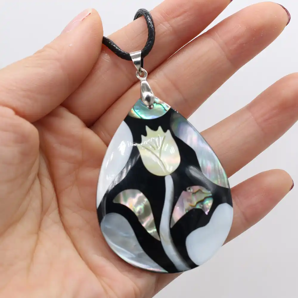 dogal kabuk kolye damla seklinde gul cicek kolye deri kordon 2mm takilar zarif kadinlar icin ask romantik hediye zincir kolyeler aliexpress