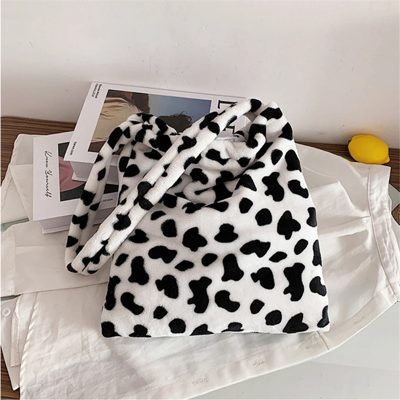 Women Lamb Like Fabric Shoulder Bag Autumn Winter Plush Cartoon Bear Handbags Large Capacity Shopping Bags Girls Cute School Bag