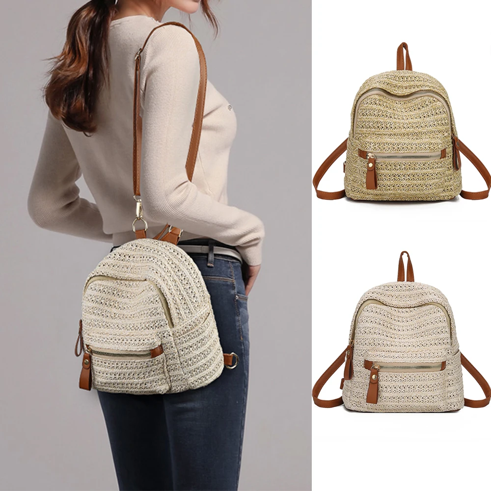 Women Anti-Theft Straw Backpack Beach Summer Shoulder Bag Satchel Tote Rucksack