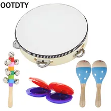 Деревянные музыкальные игрушки 2 маракаса 1 бубен 2 кастанетки 1 Колокольчик для малышей