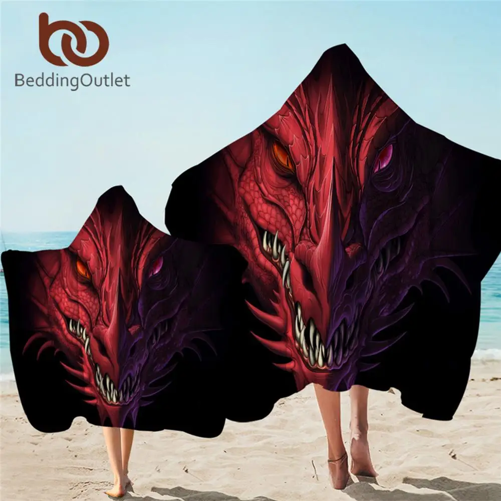 BeddingOutlet Red Dragon Hooded Towel 3D Print Microfiber Bath Towel