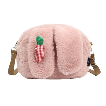 

Korean Style New Sweet Cute Plush Rabbit Shoulder Bag Fashion Novel Solid Color Women's Messenger Bag