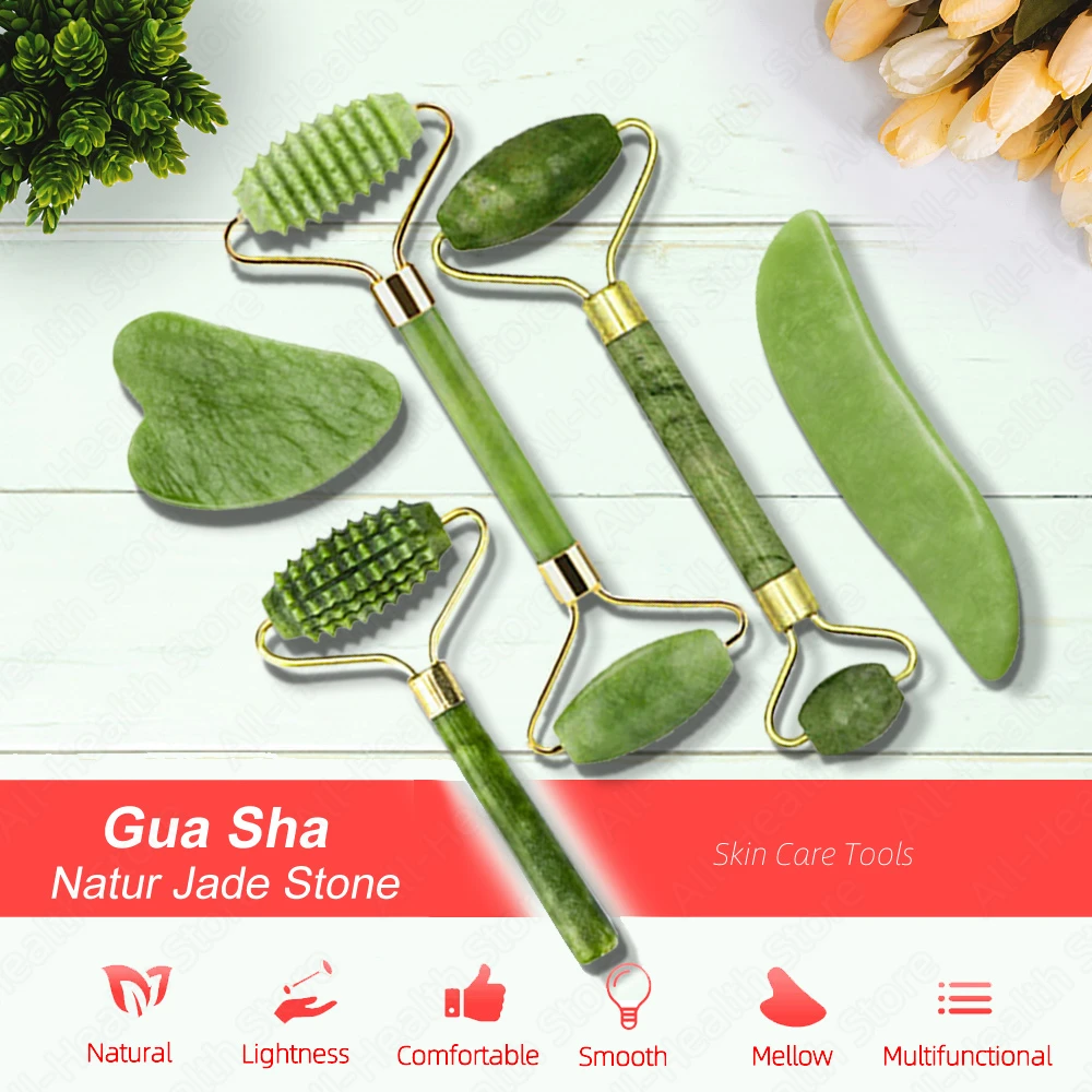  Natural Massager For Face Gouache Scraper For Face Massager Jade Roller Guasha Scraper For Face Microniddle Roller Face Gua Sha 