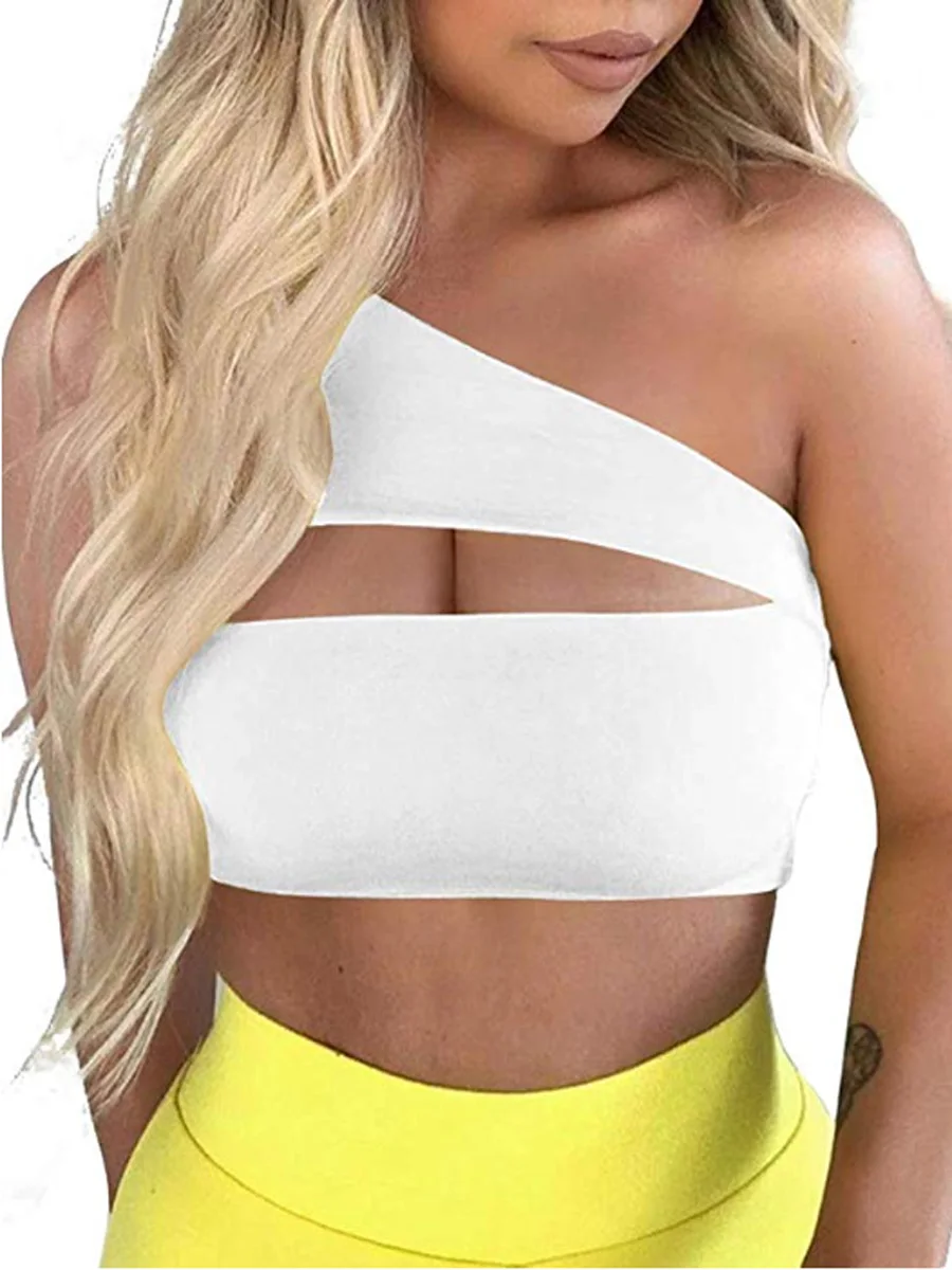Женский короткий топ сексуальный выдалбливают на одно плечо, без рукавов бюстгальтер Дамская майка-Бюстгальтер укороченный Топ Футболка однотонные топы футболки