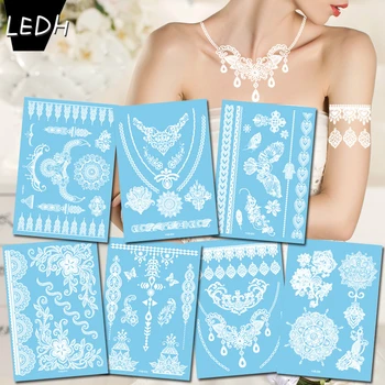 

New Blue Paper White Lace women's Temporary Fake Tattoo Sticker Wedding Bridesmaid Waterproof Tattoo Sticker Can Bride Tatoo