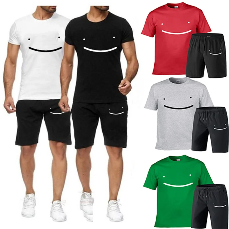 

New Men's Summer Leisure Sets Cotton T Shirt & Short 2 Pieces Casual Pull Homme Racksuit Male Sportswear Breathable Clothing