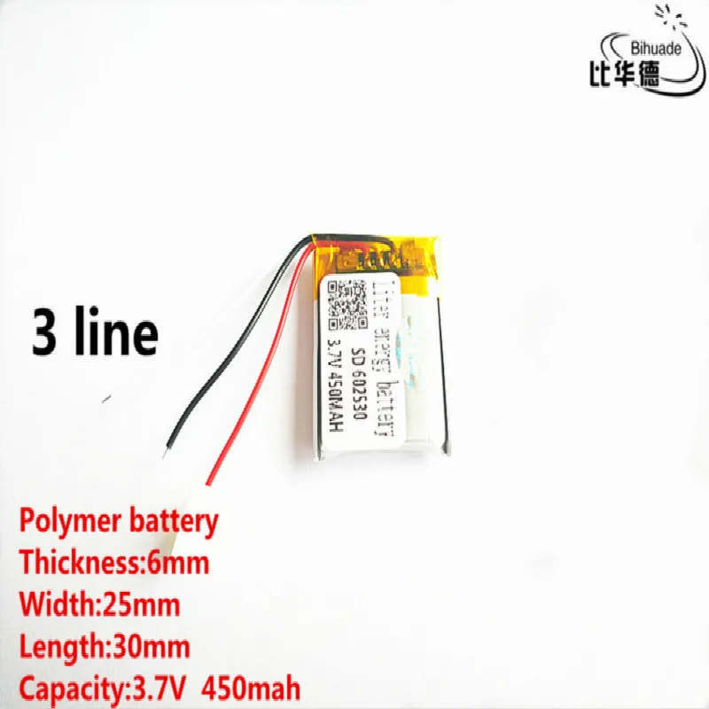 5 шт./лот 3 линии хорошего качества 3,7 V, 450 mAH, 602530 полимерный литий-ионный/литий-ионный аккумулятор для игрушки, POWER BANK, gps, mp3, mp4