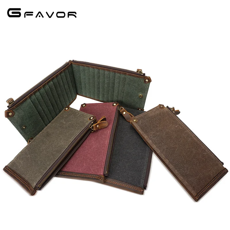 

Oil Wax Canvas Wallet Long Card Bit More Wallet Retro Waterproof MEN'S Wallet Folded Zipper Canvas Bag Men's