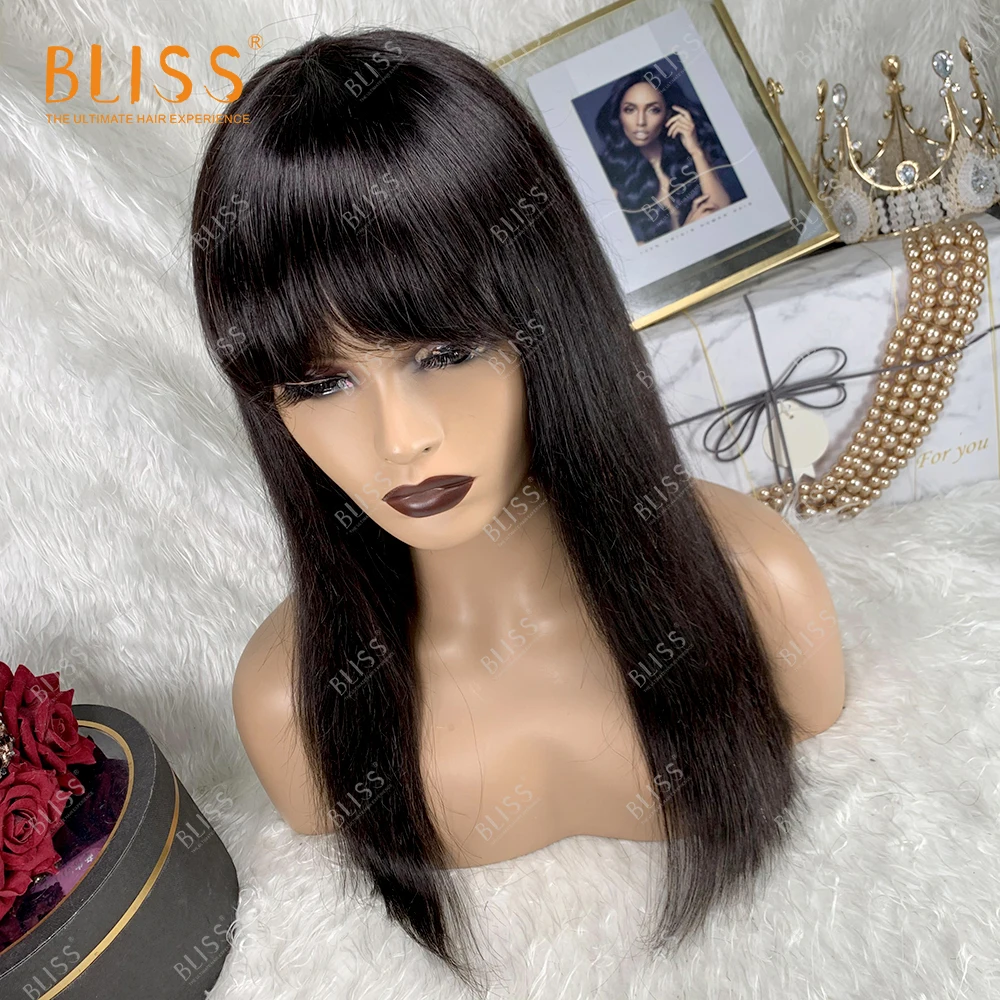 Парик BLISS из длинных прямых человеческих волос с челкой Бразильская бахрома