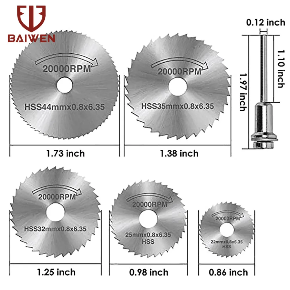 6PCS Mini HSS Circular Saw Blade Drill Rotary Tools Woodworking Cutting Discs For Metal Cutter Power Tool Mandrel Set