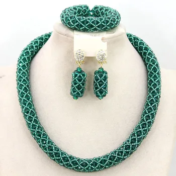 

Simple Green African Crystal Beads Jewelry Sets Wedding Negirian Bridal Jewelry Set Chunky Statement Necklace Set QW1148