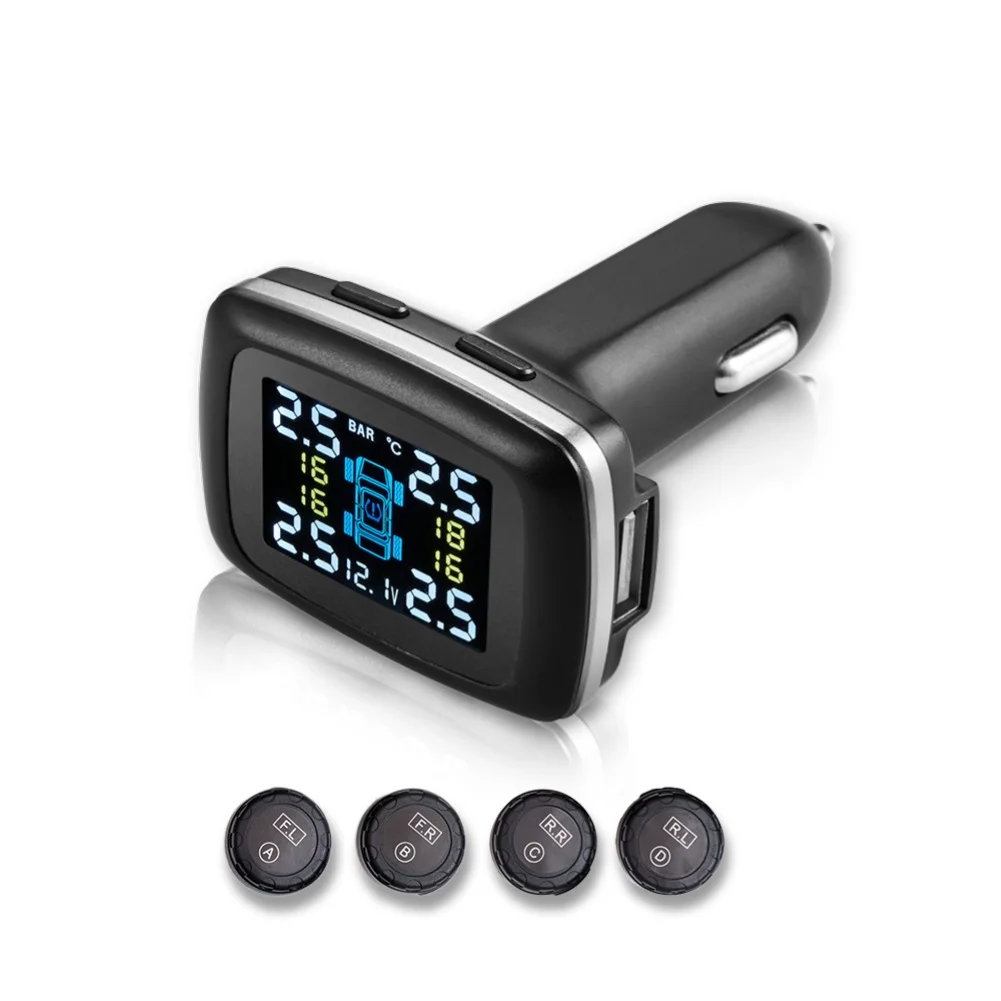 Автомобиль TPMS ЖК-дисплей монитор давления в шинах Система с 4 внешними/внутренними датчиками