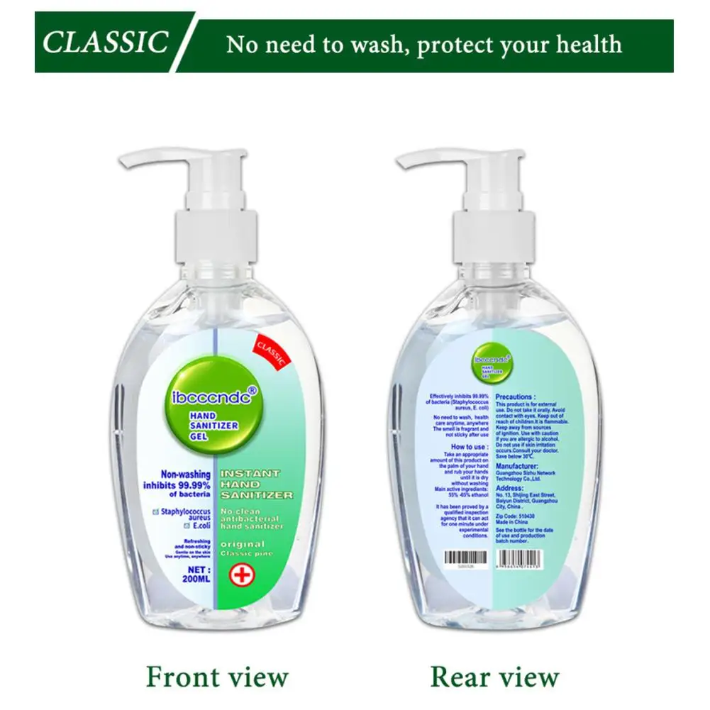 

200ml Hand Sanitizer Moisturizing Disposable Hand Sanitizer Gel Waterless Antibacterial Alcohol Hand Wash Gel Antiseptic Handgel