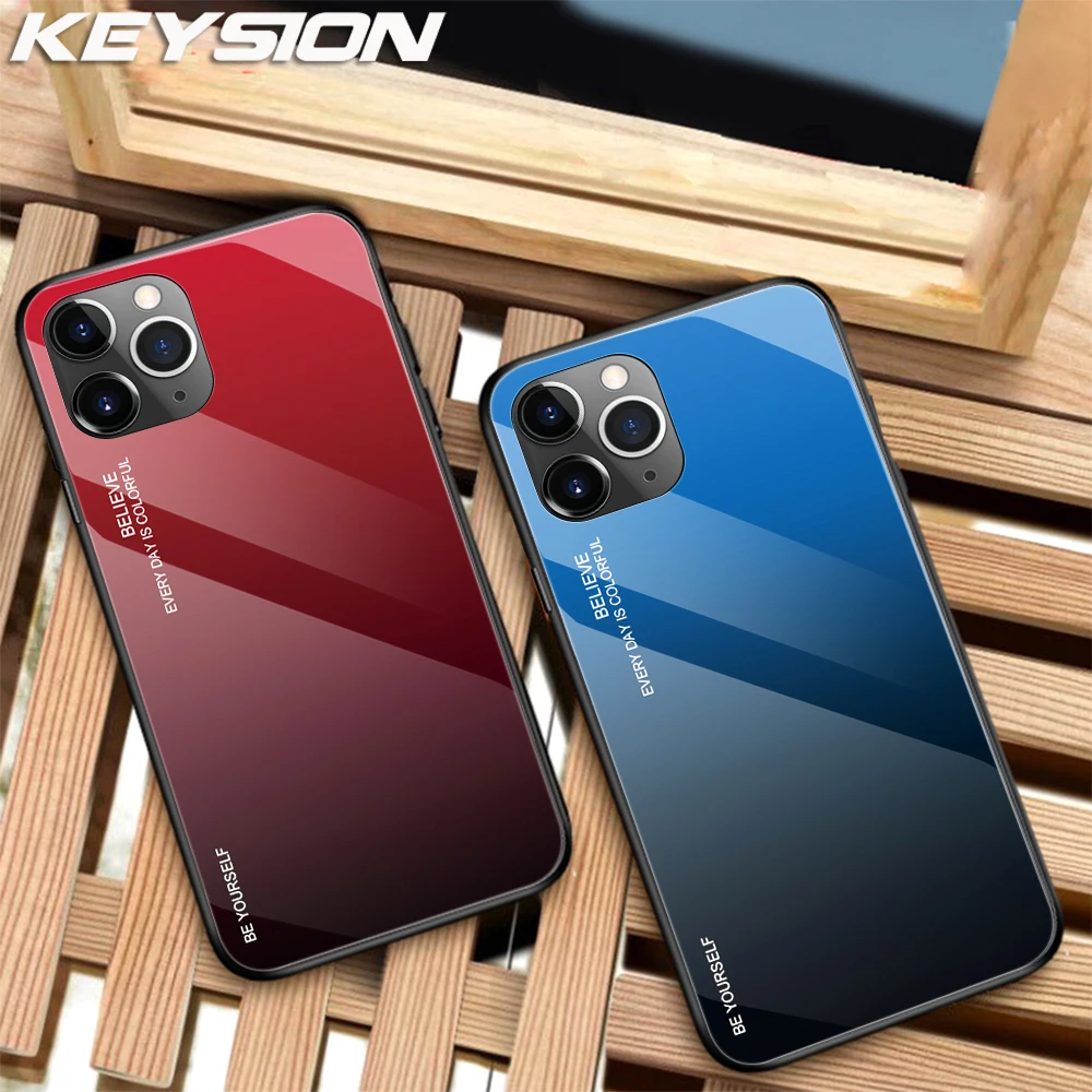 KEYSION градиентный чехол из закаленного стекла для iPhone 11 Pro Max силиконовая задняя