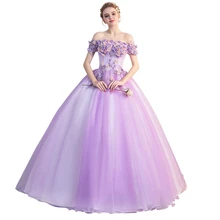 Лиловые праздничные платья с открытыми плечами аппликация из цветов корсет сладкий 16 вечерние пышное платье для балла маскарада vestidos de 15
