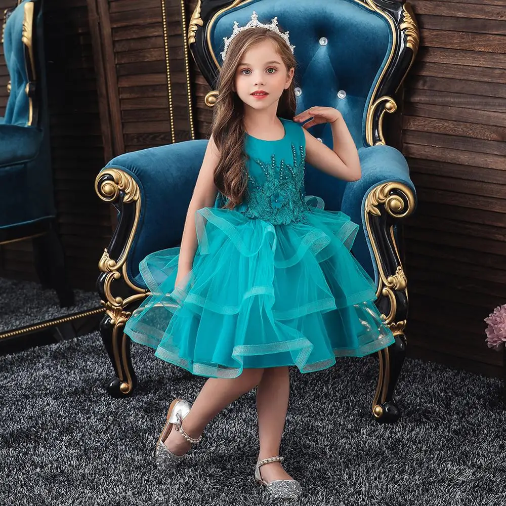 

Baby Girls Tutu Dress for Birthday Applique Flowers Sleeveless Ball Gown Dress for Dancing Formal Children Clothes Girls Costume