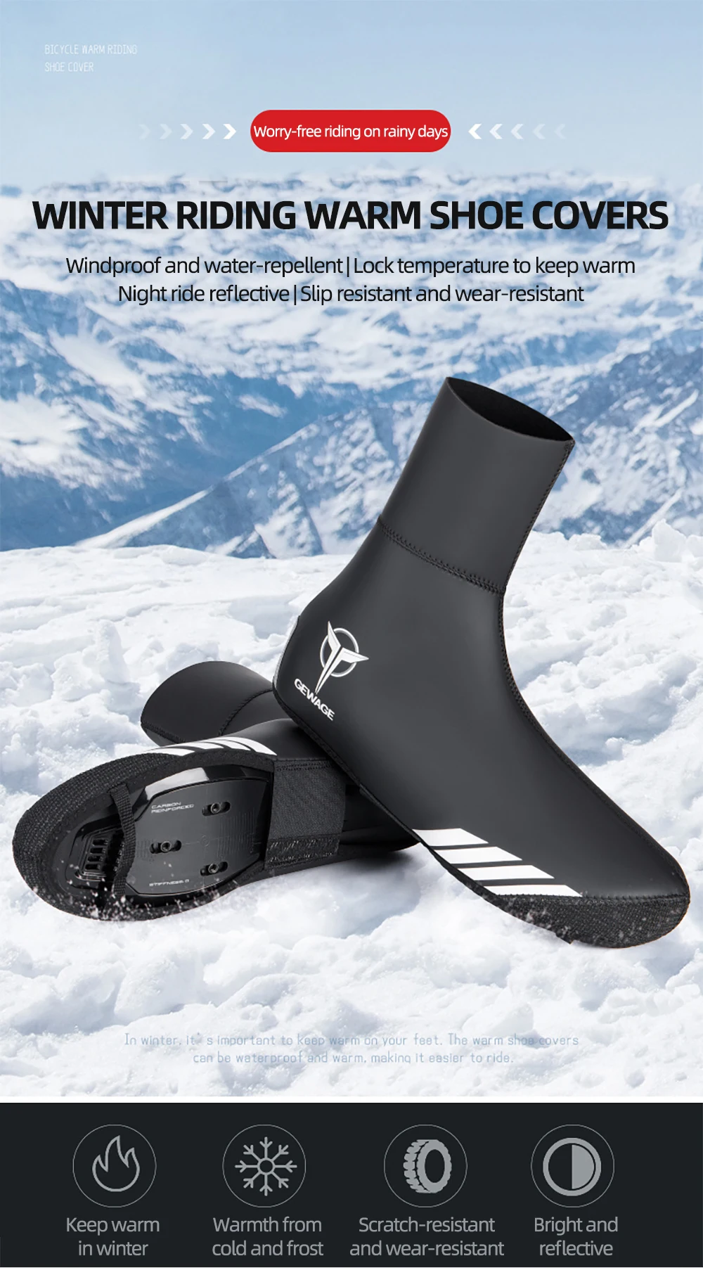 GEWAGE Cycling Boot Covers MTB Shoe Covers Winter Warm Thermal Neoprene Overshoes Waterproof Toe Cycling Shoe Covers Booties