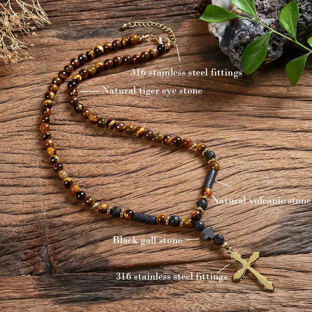 Celtic Cross Black And Dark Cognac Amber Beaded Necklace - Amberman