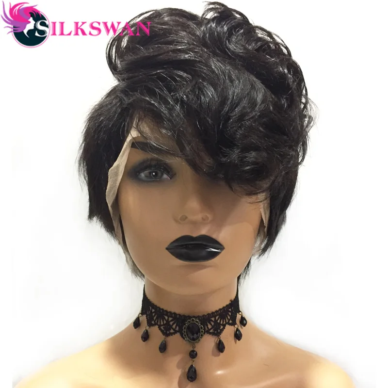 

Silkswan 100% Human Remy Hair Short Pixies Cut Full Lace Wigs Natural Color for Woman Free Shipping