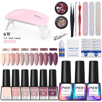 

PVOY Gel Nail Polish Set With UV Lamp Dryer Nail Gel Varnish Kit Soak Off Base Matte Top Coat Electric Nail Drill Nail Art Tools