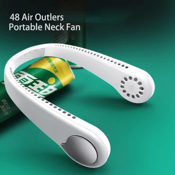 

New Outdoor Leafless Mini Portable Fan USB Rechargeable Lazy Hanging Dual Cooling Neck Fan Pocket Quiet Ventilator
