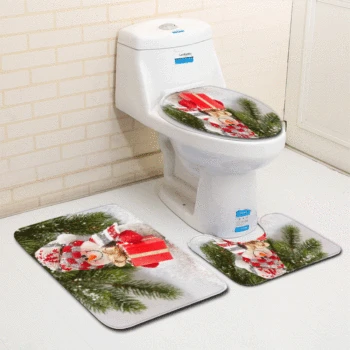 

Christmas Bathroom Floor Mat Toilet Set 3 PCS/Set Rugs Non-slip Water-absorbent Toilet Floor Carpet Flannel Doormat