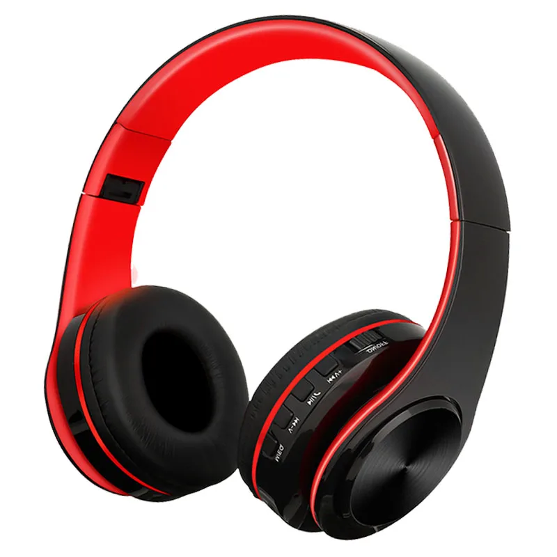 Red-Black TOMKAS Bluetooth наушники беспроводные стерео наушники складные гарнитуры регулируемые наушники с микрофоном/TF картой для компьютера - Цвет: Red-Black