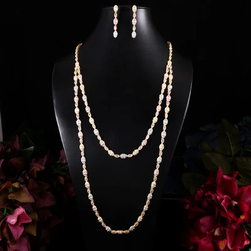 JaneKelly эксклюзивная Длинная цепочка Двухслойное ожерелье с фианитом нигерийский