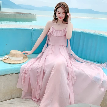 

To film the Bali beach dress skirt with shoulder-straps falbala bind fairy summer holiday chic skirt dress